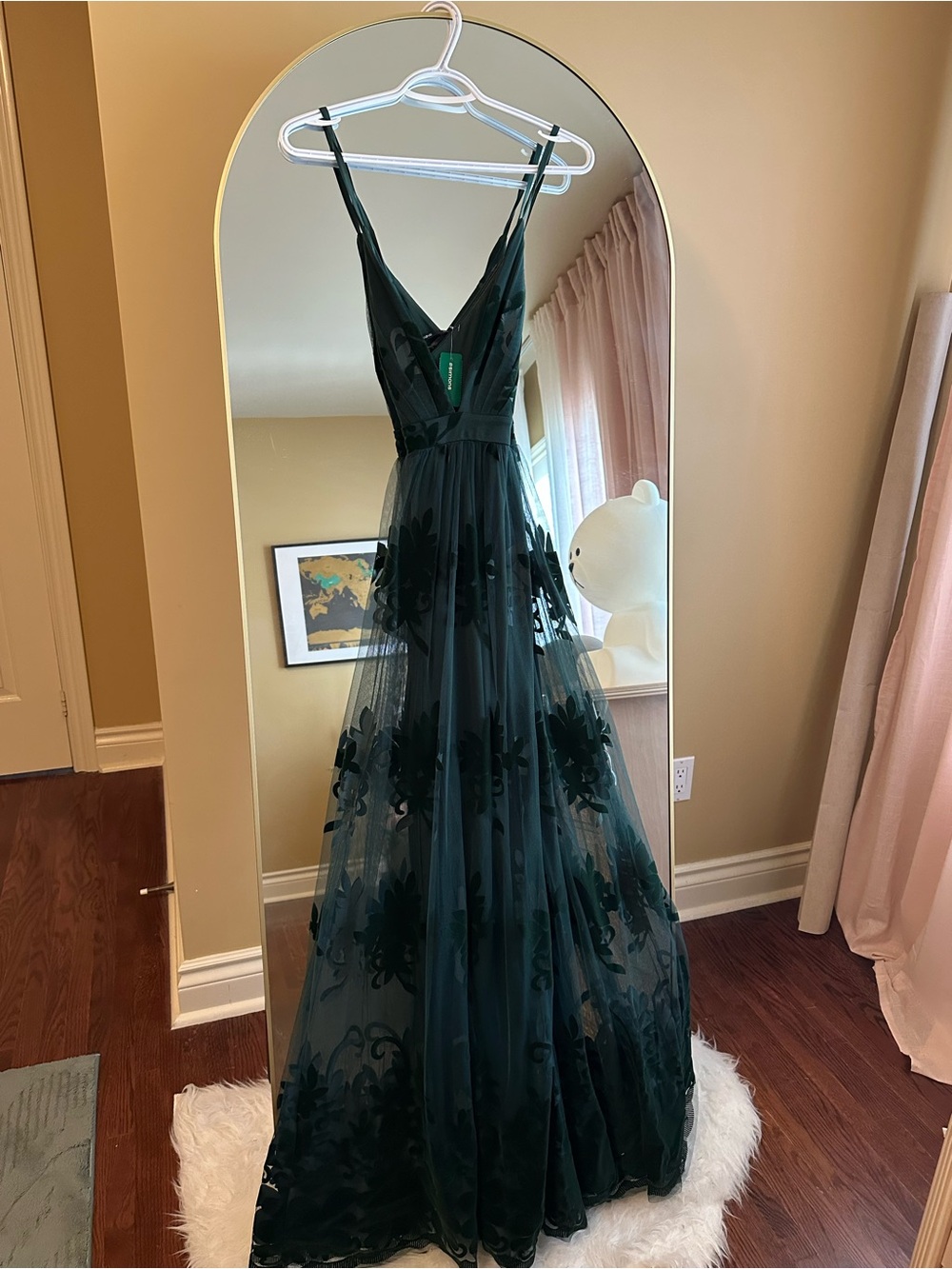 Simons Dark Green Floral Tulle Maxi Dress